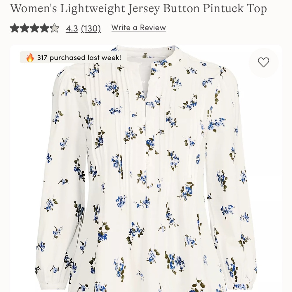 Lands' End White Floral Pintuck Blouse - Picture 3 of 8